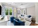 Bright living room features large windows, hardwood floors, and stylish blue accents at 106 N Laurel Ave # 118, Charlotte, NC 28207