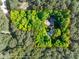Aerial view showcases the property's lot lines, mature trees, and private, wooded setting at 2984 Starnes Dr, Rock Hill, SC 29730