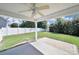 Covered patio overlooking the green backyard with privacy fence at 15120 Cavanshire Trl, Charlotte, NC 28278