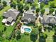 A birds-eye view of the home with an outdoor pool, outdoor seating, and manicured landscaping at 2909 Julian Glen Cir, Waxhaw, NC 28173