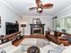 Comfortable living room featuring a fireplace, hardwood floors, and plush seating at 3401 Cresta Ct, Charlotte, NC 28269