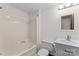 Bathroom with walk in shower, updated vanity, and recessed lighting at 3943 Peggy Ln, Mint Hill, NC 28227
