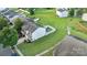Overhead view of backyard featuring patio and gazebo, green lawn, and surrounding neighborhood at 6340 Ziegler Ln # 148-A, Charlotte, NC 28269