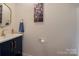 Stylish half bath featuring a modern vanity with gold fixtures and an eye-catching art piece at 6340 Ziegler Ln # 148-A, Charlotte, NC 28269
