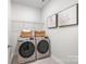 Well-equipped laundry room with modern washer and dryer, plus additional shelving at 9311 Dunwich Dr, Gastonia, NC 28056