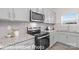 Modern kitchen features gray cabinets, stainless steel appliances, granite countertops, and tile backsplash at 1339 37Th Avenue Ne Ln, Hickory, NC 28601