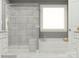Well-lit bathroom with a combined tub and shower featuring tile surround and modern fixtures at 3823 Horsham St, Indian Land, SC 29707