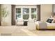 Sunlit bedroom featuring a bed with lounge seating, large windows, and stylish decor at 3823 Horsham St, Indian Land, SC 29707