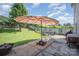 Inviting backyard with patio, seating, privacy fence, and lush green lawn at 4732 Meadowfield Rd # L35, Charlotte, NC 28215