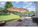 Inviting backyard with patio, seating, privacy fence, and lush green lawn at 4732 Meadowfield Rd # L35, Charlotte, NC 28215