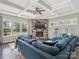 Comfortable living room with a stone fireplace, TV, and a cozy blue sofa at 500 Landau Rd, Waxhaw, NC 28173