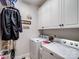 Functional laundry room with washer, dryer, and storage cabinets at 5572 Yorke Nw St, Concord, NC 28027