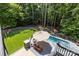 Aerial view of backyard featuring a pool, a deck, and play area at 6800 Augustine Way, Charlotte, NC 28270