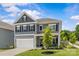 Attractive two-story home with gray siding and a cozy front porch seating area at 7025 Amberhouse Dr, Charlotte, NC 28212