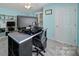 Bedroom featuring gray carpet, blue walls, desk, shelves, and ceiling fan at 918 Kite Dr, Fort Mill, SC 29715