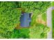 An aerial view shows the roof and surrounding mature trees and lush landscaping at 9208 Detroiter Dr, Huntersville, NC 28078