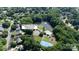 Aerial view showcases the community park with pool, playground, tennis court and pond at 12325 Woodside Falls Rd, Pineville, NC 28134
