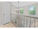 Upstairs hallway featuring decorative chandelier and windows providing natural light at 12325 Woodside Falls Rd, Pineville, NC 28134