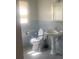 Bathroom featuring accessible toilet with a pedestal sink and classic window blinds at 1242 Mitchell Ave, Statesville, NC 28677