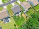 Aerial view showcasing the property's expansive backyard, patio, and landscaping within a residential neighborhood at 154 Tanner Loop, Troutman, NC 28166