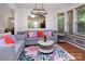 Bright living room with hardwood floors, stylish furniture, and elegant light fixtures at 2273 Aston Mill Pl, Charlotte, NC 28273