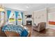Cozy living room featuring a fireplace, large windows, and comfortable seating at 3835 Norman View Dr, Sherrills Ford, NC 28673
