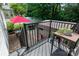 Outdoor patio featuring a black fence and table with a red umbrella at 512 Veloce Trl, Fort Mill, SC 29715