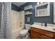 Updated full bathroom with vanity sink and shower and tub with blue accent wall at 512 Veloce Trl, Fort Mill, SC 29715