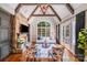 Comfortable living room with vaulted ceiling, stone fireplace, and large windows at 600 Beauhaven Ln, Waxhaw, NC 28173