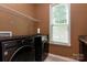 Functional laundry room with modern washer/dryer, storage, and natural light at 8402 Aspen Ct, Charlotte, NC 28227