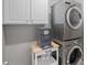Convenient laundry room area featuring washer and dryer and built in cabinets for additional storage at 9427 Gilpatrick Ln # 5, Huntersville, NC 28078