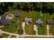 Aerial view of the property with boundaries outlined in red including a pool and green lawn at 958 Hillard Ln, Lincolnton, NC 28092
