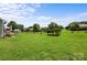 Lush backyard with green grass, wooden fencing, and mature trees, offering a private and tranquil setting at 100 Royal Ave, Albemarle, NC 28001