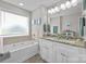 Bathroom features a double sink vanity with granite countertops and a large soaking tub at 100 Royal Ave, Albemarle, NC 28001