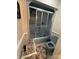 Small bathroom with a sliding door shower and light blue toilet at 204 Brentwood Dr, Maiden, NC 28650