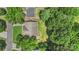 An aerial view of a home surrounded by trees and a well manicured lawn at 3212 Ashwell Oaks Ln, Matthews, NC 28105