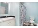 Bathroom with shower, toilet, and sink at 394 Link Dr, Iron Station, NC 28080