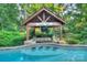 A covered pool cabana includes bar seating and a relaxing lounge area for poolside enjoyment at 4831 Antioch Church Rd, Matthews, NC 28104