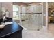 Bathroom features a glass enclosed shower, dark vanity, and ample light at 1074 Wylie Falls Ln, York, SC 29745