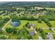 Breathtaking aerial view of a pond and swimming pool nestled among many houses and trees in a serene landscape at 3381 Elaine Ave, Lincolnton, NC 28092