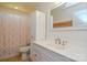 White bathroom featuring a vanity and a shower with a decorative curtain at 1239 Mac Ln, Stanley, NC 28164