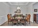 Formal dining room with elegant furnishings, decorative chandelier, and wainscoting at 1320 Torrens Dr, Wesley Chapel, NC 28110