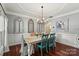 Formal dining room with hardwood floors, elegant lighting, and decorative wall accents at 1800 Robbins Meadows Dr, Waxhaw, NC 28173