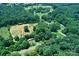 Aerial view featuring a mix of wooded acreage and cleared spaces, highlighting privacy and development potential at 4171 Leatherman Rd, Vale, NC 28168