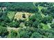 Beautiful aerial shot of the property's cleared land, surrounded by lush greenery, offering privacy and potential at 4171 Leatherman Rd, Vale, NC 28168