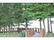 Convenient lake access via wooden walkway, surrounded by lush greenery and mature trees at 8524 Loxton Cir, Charlotte, NC 28214