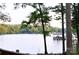 Stunning lake view featuring a covered boat dock and tranquil waters surrounded by lush greenery at 8524 Loxton Cir, Charlotte, NC 28214