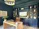 Stylish home office with custom blue built-ins and wood desk, offering a professional workspace at 9604 Oliver Ct, Harrisburg, NC 28075
