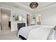 Cozy bedroom with tray ceiling, TV, modern lighting, and access to the walk-in closet and primary bathroom at 13323 Savaine St, Charlotte, NC 28278