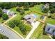 Aerial view of house with large yard, pool and outbuilding at 13733 Castleford Dr, Mint Hill, NC 28227